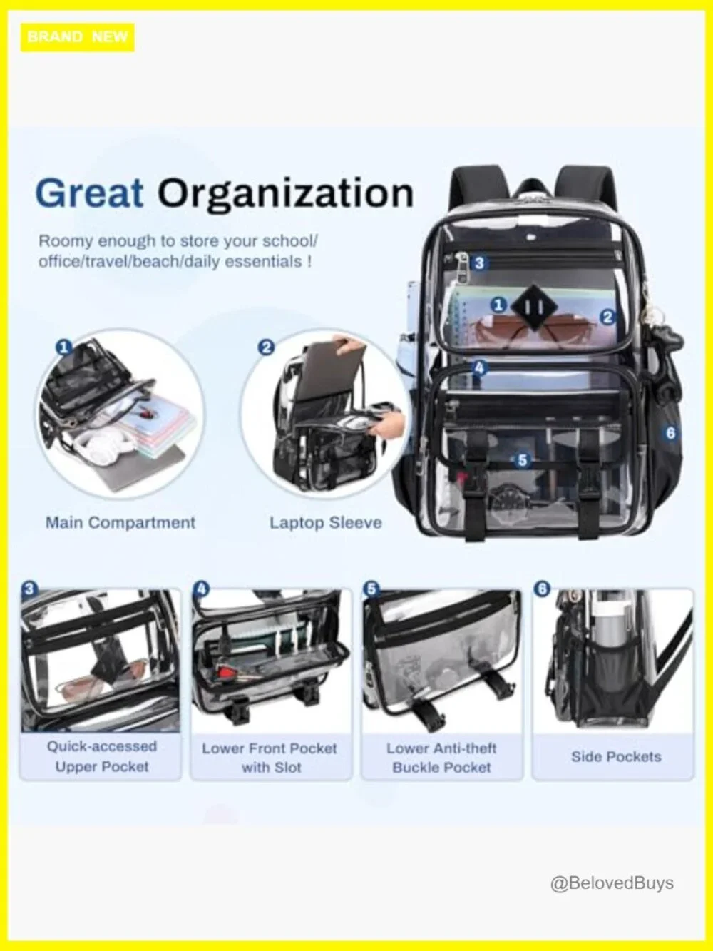 Clear PVC Backpack for School & Stadium Events, Heavy Duty Transparent Bookbag